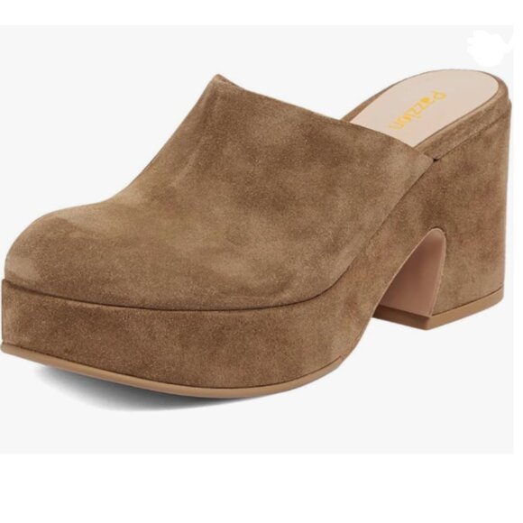 Pazzion Brown Platform Rounded Toe Mules Clogs Slip On Chunky High Heel Slipper - Picture 1 of 8